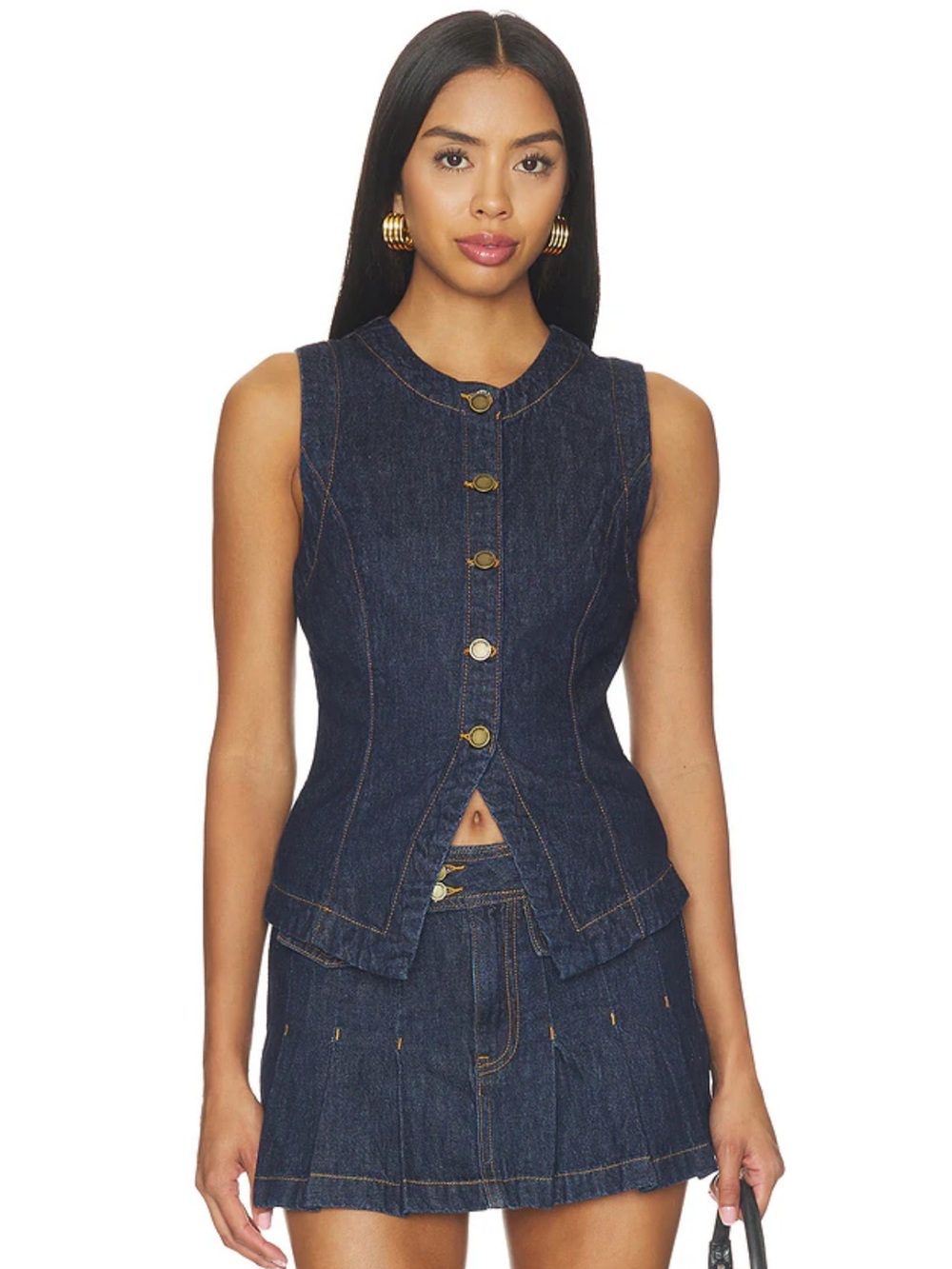 Anthropologie Denim Button-Front Vest